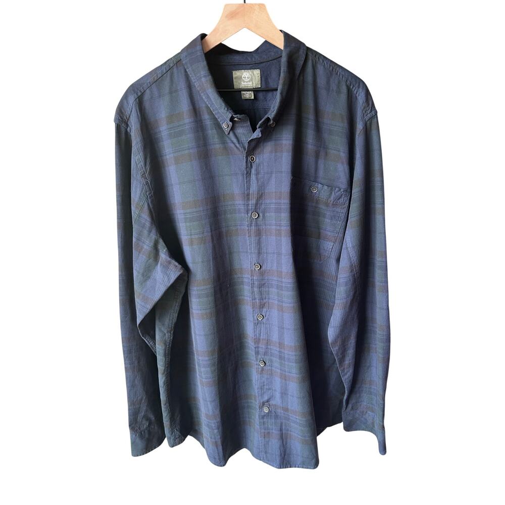 Vintage Timberland Plaid Button Down Shirt Men's XXL Regular Fit Flannel Blue